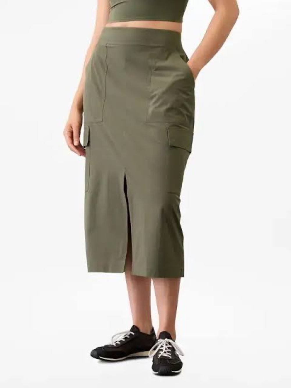 Athleta Olive Green Cargo Midi Skirt